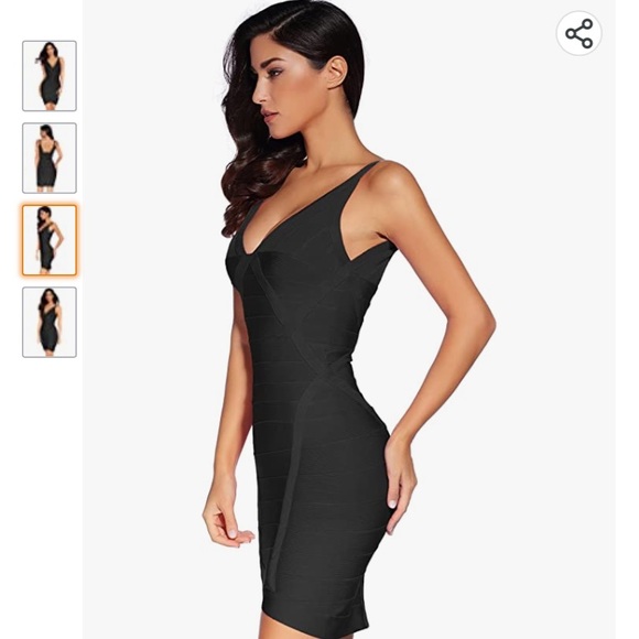 Meilun plunge bodycon bandage dress black large - Picture 3 of 5